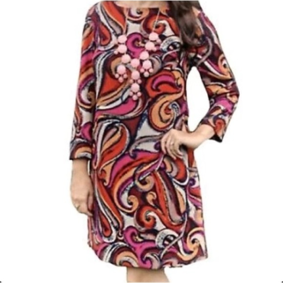 Maeve Anthropologie Flavia Swirl Print Shift Dress Size XS Abstract Red Orange - Picture 1 of 6